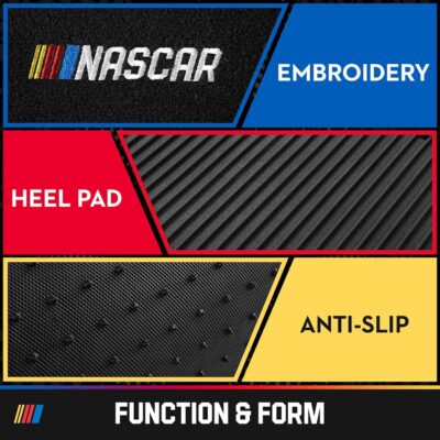 NASCAR Car Floor Mats, Carpet & Black Leather Design Car Mats, Universal-Fit All-Weather Car Floor Mats with Built-in Heel Pad & Anti-Slip Backing, Durable Odorless Automotive Interior Accessories - Image 4