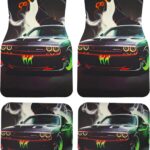 Artistic Fabric Car Floor Mats-Non-Slip Rubber Backing, Front (26.8x17.3in) & Rear (13x17.3in) Set-Water Absorbing, Durable Automotive Floor Liners with Stylish Patterns, Cyberpunk