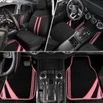 CAR PASS Car Seat Covers Full Set for Women Girls with Waterproof Car Floor Mats,Anti-Slip Leather Steering Wheel Cover,Universal Fit for SUVs,Vans,Trucks,Sedans,Cars (Combo Set,Black & Pink) - Image 2