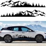 TOMALL 1 Pair 77.4'' Mountain Tree Forest Vinyl Decals for Car Body Door Side Auto Mountains Graphic Stickers Decoration for SUV Off-Road Vehicles Universal Stickers Accessories (B-Black-Large)