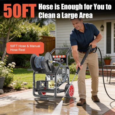 4400PSI Gas Pressure Washer with Hose Reel, One-Button Start 420cc 15HP 4-Cycle Engine, 4.0 GPM Heavy Duty Power Washer with 50FT 3/8" Hose, Spray Gun & Wand, 5 Quick Connect Nozzles - Image 5