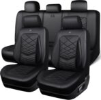CAR PASS Luxury Nappa Leather Seat Covers Full Set, Water Resistant Faux Leather Seat Covers with Lumbar Support, Comfortable Automotive Seat Covers Universal Fit for SUV Sedan Van Truck, Solid Black