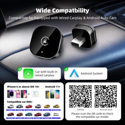 2026 New Wireless CarPlay Adapter for Apple iPhone ＆Android Auto 2 in 1, Mini USB CarPlay Dongle Wired to Wireless, Fast Connection, Compatible with iOS 10+ & Android 11+, Plug and Play (Black) - Image 5