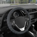 BDK Leather Car Steering Wheel Cover Size 13.5 to 14 inch, Easy Installation, Small, Gray