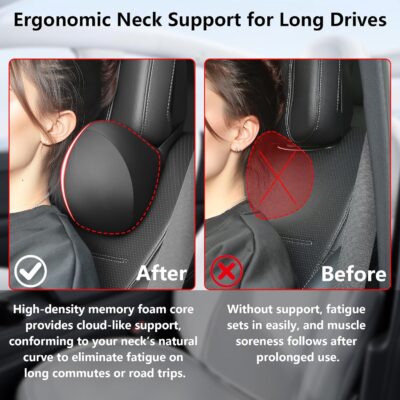 2 Pack Car Neck Pillow, Breathable Neck Support Pillow for Driving, Soft Memory Form and Ergonomic Design Fits Most Cars SUV Sedan Home Office (Black) - Image 6