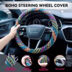 Boho Steering Wheel Cover Elastic Microfiber for Women, Universal Fit 15 inch Car SUV, Hippie Style Protector Cover, Anti-Slip, Breathable, Absorbing Sweat - 01 - Image 3