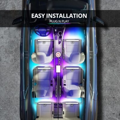 OPT7 Aura DreamColor RGB-IC Car Interior Ambient Light, 6PC Single Row LED Strips, Color Chasing Light Kit w/APP & Remote Control, Universal for Vehicles SUV Truck Pickup Van - Image 4