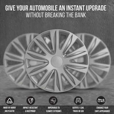 Hubcaps 4-Pack Kit, 15 inch Hub Caps Set of 4 Wheel Covers with Universal Snap-On Retention Rings, 1-Tone ABS Plastic Silver Car Rims for All Models (SG-5083-B-15) - Image 4