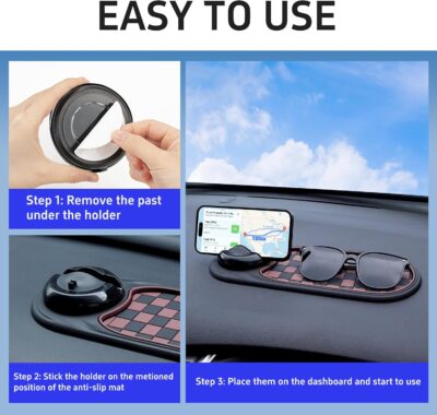 Universal Anti-Slip Car Dashboard Mat with 360° Rotating Phone Holder – Multi-Functional Organizer Pad for Phones, Sunglasses, Keys, and Daily Essentials (Gray Black) - Image 5