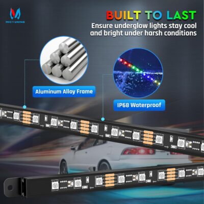 MICTUNING 8Pcs N8+ RGBW Underglow LED Lights for Cars, APP & Remote Dual Control, IP68 Waterproof Aluminum Multicolor Modes Music Soundsync Exterior Neon Accent Car Underglow Kit, 2 Years Warranty - Image 3