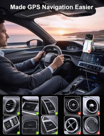 MOKPR Wireless Car Charger, Auto Clamping Car Charger Dash Windshield Air Vent Phone Holder Compatible with iPhone 17 16 15 14/13/13 Pro/12 pro/12/11/X/8, Samsung S24/S23/S22 - Image 3