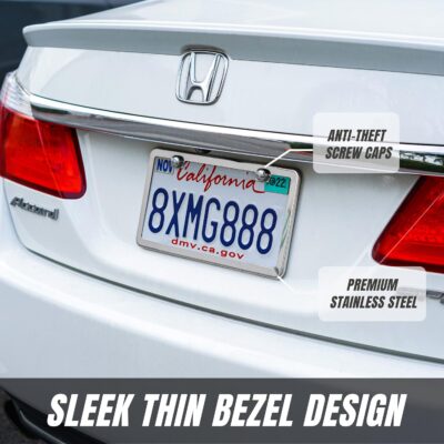 SunplusTrade 2 Stainless Steel Polish Mirror License Plate Frame + Chrome Screw Caps (Silver) - Image 5