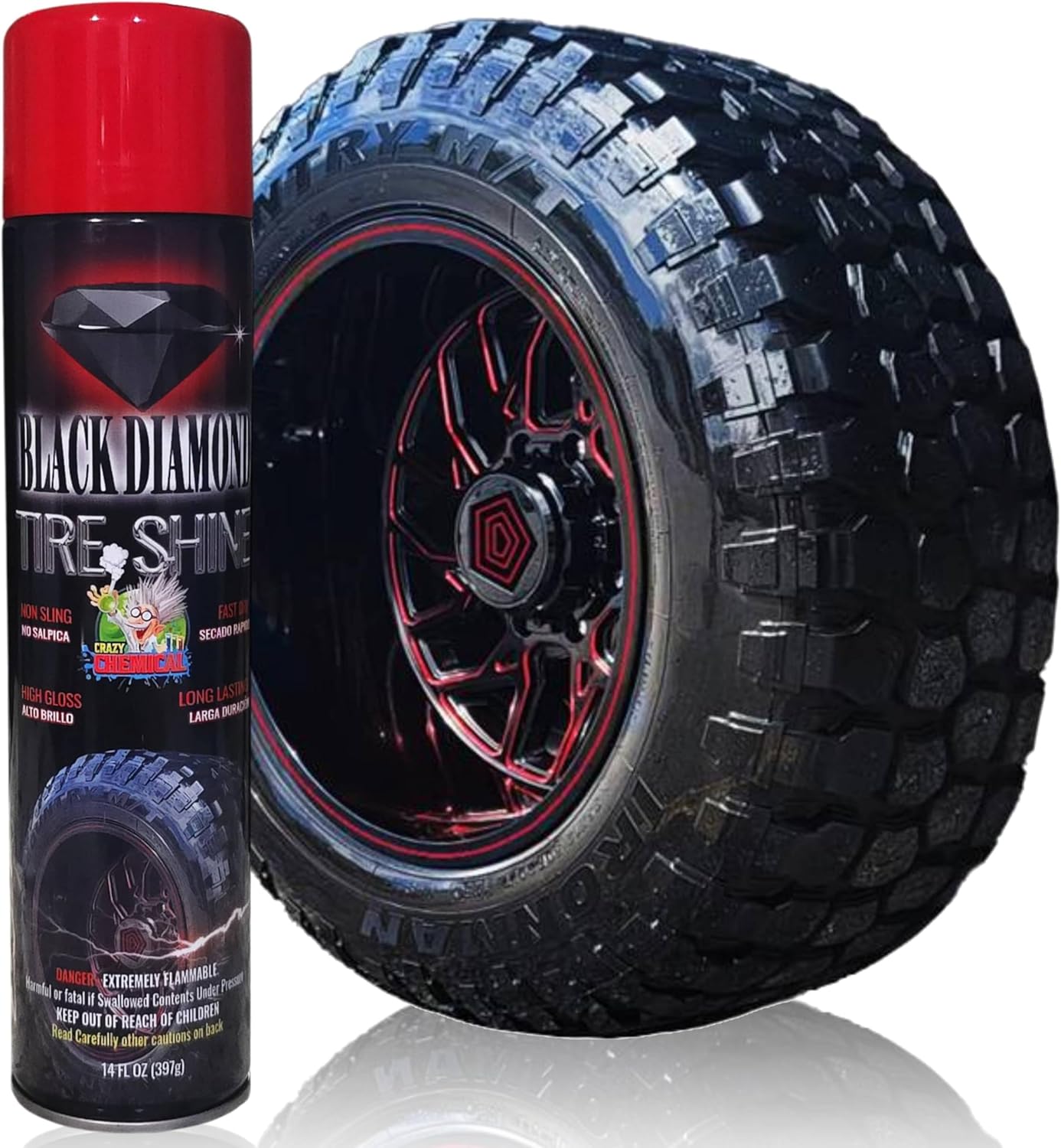 81tZoOU-L._AC_SL1500_.jpg Black Diamond Tire Shine – Extreme Wet Look High Gloss, Long Lasting Protection, UV Resistant, Fast Dry & No Sling Formula, 14 fl oz Spray (Pack of 1) - Image 1
