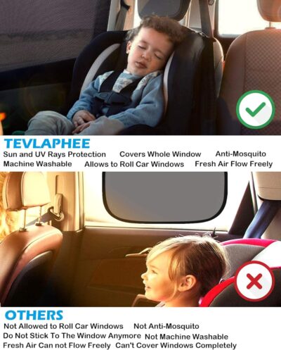 Tevlaphee Car Sunshade Kids, Universal Sun Visor Car Net Sunscreen Baby with Certified UV for Side Window Mesh Material Protects Passenger Baby, Children & Pets(L) (L) - Image 3