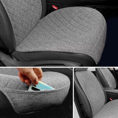 Linen Car Seat Covers Front Seat Covers Breathable Cloth Fabric Car Seat Protector - Universal Fit for Cars, Vans, SUVs, Trucks - 2 Units - Gray - Image 2