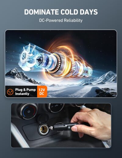 AstroAI Tire Inflator Portable Air Compressor Air Pump for Car Tires-Car Accessories, 9.8Ft Cord-12V DC-Powered Auto Pump with Digital Pressure Gauge, Emergency LED Light for Bicycle, Balloons, Yellow - Image 2