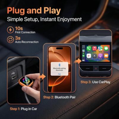 2026 2-in-1 Wireless CarPlay Adapter, Wired to Wireless Apple CarPlay & Android Auto, Mini Dongle Auto-Reconnect Fast Connect, Plug and Play iPhone iOS 10+ Android 11+, Compatible 1000+ Cars - Image 6