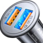 AINOPE USB Car Charger Adapter 45W, Cigarette Lighter USB Charger, Fast Car Charger for Android, [All Metal] QC 3.0 USB Adapter for iPhone 17 Pro Max 16e 16 15 14 13 12 11 Pro Samsung S26 S25 S24 S23