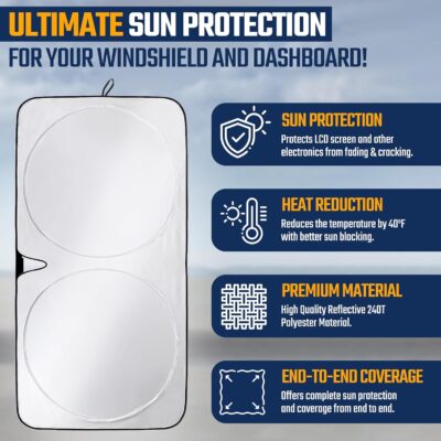 EcoNour Windshield Sunshade for Cars | Full-Coverage Heat & UV Protection | High-Performance Light Blocking Sun Shade | Foldable Design Keeps Interior Cool | Compact Storage- Medium - Image 9