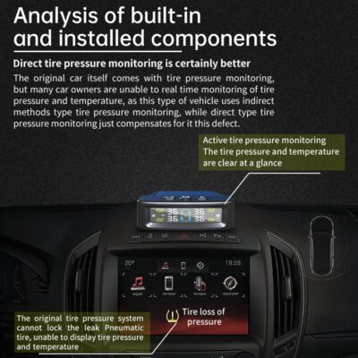 Tire Pressure Monitoring System, Solar Tire Pressure Monitor with 4 External Sensors, Voice Alarm, Real - Time Temperature Pressure Display 0-5 Bar for Car SUV - Dual Charging, - Image 7
