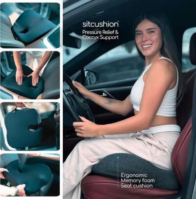 Car Seat Cushion for Long Driving – X Large Memory Foam Seat Cushion for Sciatica & Tailbone Pain Relief, Orthopedic Coccyx Cushion with Non-Slip Bottom, Back Pillow for Car, Truck (Black) - Image 3