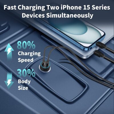 [Apple MFi Certified] iPhone 17 Car Charger, Linocell 90W USB C Car Charger Dual PD Power Cigarette Lighter Adapter with 2Pack Type C Braided Cable for iPhone 17/17 Pro Max/16/15/Galaxy S26/S25/Pixel - Image 8