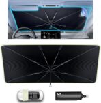 helloleiboo Car Windshield Sun Shade Umbrella 57" x 32", Windshield Sun Shade Foldable with 5-Layer Thickened Vinyl Coating Reflective Heat & UV Protection Fits Most Sedans & Compact SUVs