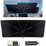 helloleiboo Car Windshield Sun Shade Umbrella 57" x 32", Windshield Sun Shade Foldable with 5-Layer Thickened Vinyl Coating Reflective Heat & UV Protection Fits Most Sedans & Compact SUVs