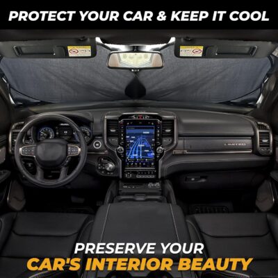 X-Large Truck Front Windshield Sun Shade (69" x 35") – 240T Thickened Reflective Sunshade, Blocks 99% Heat & UV Rays, Foldable Windshield Sunshade Keeps Vehicle Interior Cool - Image 3