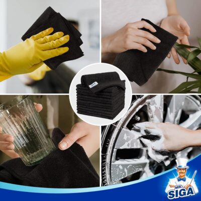 MR.SIGA Microfiber Cleaning Cloth, All-Purpose Microfiber Towels, Streak Free Cleaning Rags, Pack of 12, Black, Size 32 x 32 cm(12.6 x 12.6 inch) - Image 7