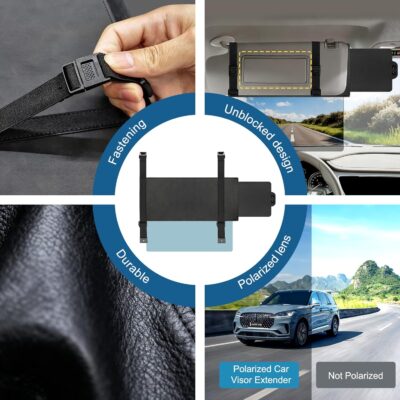 Veharvim Sun Visor Extender for Car (Polarized, UV400, PC Lens, Side Sunshade, Straps&Adjusters), Car Visor Extender Sun Blocker, Visor Extender Attachment, Anti-Glare for Safe Driving(Driver Side) - Image 3