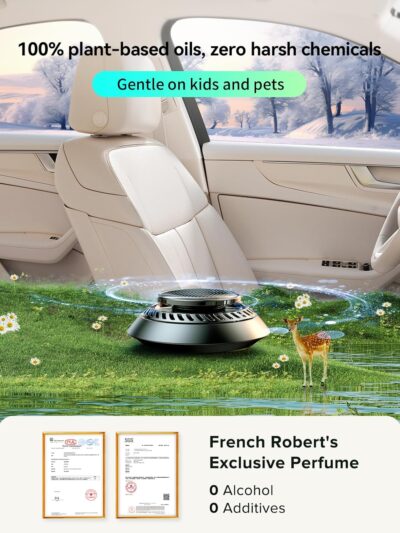 Ceeniu Solar Car Air Freshener F21, DIY Essential Oils, UFO Solar-Powered Auto Rotary Diffuser, Natural French Fragrance Cologne & Ocean, Two Oils, Aluminum Alloy, Dashboard Aromatherapy Freshener - Image 4