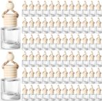 BBTO 100 Pcs Car Air Fresheners Diffuser with Wooden Cap Empty Aromatherapy Diffuser Clear Fragrance Holder Pendant Hanging Perfume Fresheners Bottles for Car Decor(Classic,Clear)