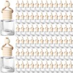 BBTO 100 Pcs Car Air Fresheners Diffuser with Wooden Cap Empty Aromatherapy Diffuser Clear Fragrance Holder Pendant Hanging Perfume Fresheners Bottles for Car Decor(Classic,Clear)