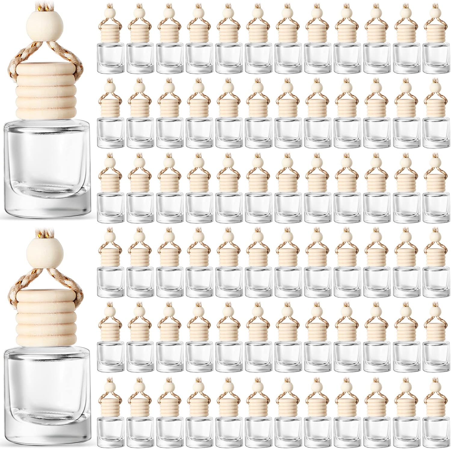 81uSn0SnbL._AC_SL1500_.jpg BBTO 100 Pcs Car Air Fresheners Diffuser with Wooden Cap Empty Aromatherapy Diffuser Clear Fragrance Holder Pendant Hanging Perfume Fresheners Bottles for Car Decor(Classic,Clear) - Image 1