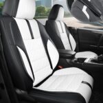 FREESOO Black White Car Seat Covers Full Set - Faux Nappa Leather Seat Covers for Cars, with Front Seatbelt Pads, Cute Breathable Cushion Protectors Fit for Most 5 Seats Sedans SUV Hatchbacks Trucks