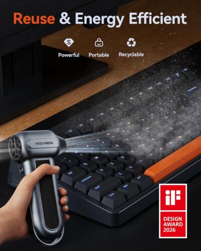 WOLFBOX MF100 Electric Air Duster-150000RPM Super Power Cordless Air Duster, Rechargeable Brushless Motor Durable Blower, 3-Gear Adjustable Dust Blower for Computer, Keyboard, Outdoor, House and Car - Image 3