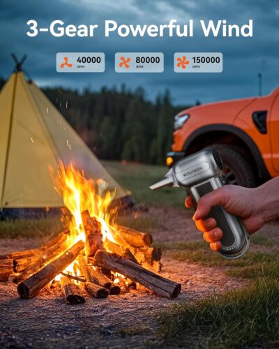 WOLFBOX MF100 Electric Air Duster-150000RPM Super Power Cordless Air Duster, Rechargeable Brushless Motor Durable Blower, 3-Gear Adjustable Dust Blower for Computer, Keyboard, Outdoor, House and Car - Image 4