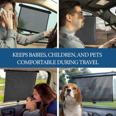 2 Pack Car Window Sun Shade for Side Windows – Retractable Roller Sunshade for Baby, Kids, Pets – UV Protection, Heat & Glare Blocker for Cars, SUVs, Trucks (15"×18") - Image 6