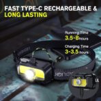 2 Pack Headlamp Rechargeable, 1300 Lumen Lightweight Bright with White Green Red Headlamp Flashlight, Waterproof Head Lamp,14 Modes for Outdoor Camping Running Cycling - Image 6
