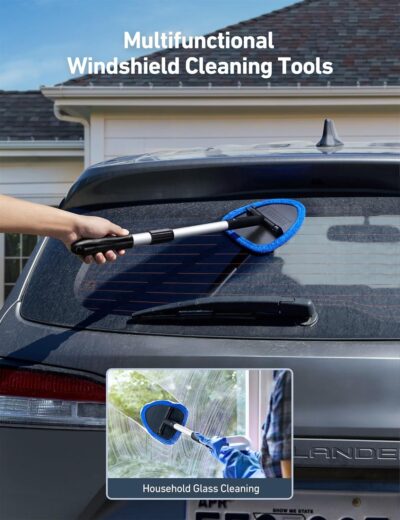 AstroAI Windshield Cleaner Tool, Car Interior Window Detailing Cleaning Kit with Extendable Handle and 4 Easy-to-Install Reusable Microfiber Pads, Auto Glass Wiper Brush Kit for Car&Home, Blue, 21in - Image 5
