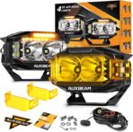 Auxbeam V-MAX Series 4 Inch LED Pod Driving Lights, 72W Rectangle Side Shooter Offroad Cube Spotlights with Amber DRL, 270° Combo Beam 6 Modes White/Amber/Yellow Auxiliary Lights with Covers, Pair