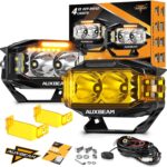Auxbeam V-MAX Series 4 Inch LED Pod Driving Lights, 72W Rectangle Side Shooter Offroad Cube Spotlights with Amber DRL, 270° Combo Beam 6 Modes White/Amber/Yellow Auxiliary Lights with Covers, Pair