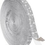 5 Yards Self Adhesive Rhinestone Ribbons, Sliver Rhinestone Strips, Diamond Crystal Rhinestone Ribbon Roll Stickers Glitter Bling Ribbons Rhinestones for Crafts Fabric Car Shoes Décor