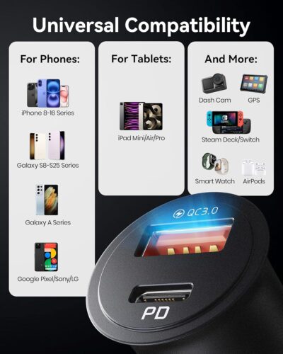 INIU Car Charger, Cigarette Lighter USB Charger Total 60W, 12V USB Socket with [1m] 100W Type C Cable Fast Charge, Car Phone Charge Adapter for iPhone 17 16 Samsung Laptops Switch 2 Car Accessories - Image 7