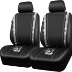 CAR PASS Leather Bling Diamond Car Seat Cover 2 Front Interior Sets, Waterproof Universal Shining Glitter Crystal Sparkle Fit for 95% Automotive Truck SUV Cute Women Girl, Black Silver Rhinestone