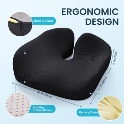 Benazcap Memory Foam Seat Cushion for Office Chair, Ergonomic Chair Cushions for Tailbone Pain Relief, Sciatica & Back Support, Office Chair Cushion & Car Seat Cushion - Image 2