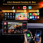 4-in-1 Carplay Ai Box,Wireless CarPlay & Android Auto Adapter,Compatible with N-etflix/YouTube/TIK Tok/Screen Mirror Link/TF Card,Suitable for Cars Equipped with OEM Wired CarPlay,Plug & Play - Image 2