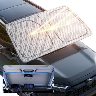 helloleiboo Graphene Car Windshield Sun Shade Car Sun Shade for Windshield with Heat Absorption Coating Foldable Design with UV Protection to Keep Your Car Interior Cooler Silver (Large-61 × 32 in) - Image 8