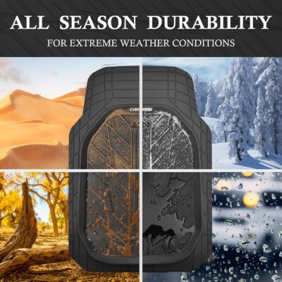 CAR PASS DeepDish Heavy Duty Rubber Floor Mats 3-Piece, Universal M-XL Size Trim-to-Fit Automotive Floor Mats for Truck Van SUV, Durable Waterproof All Weather Car Mats (Solid Black) - Image 3